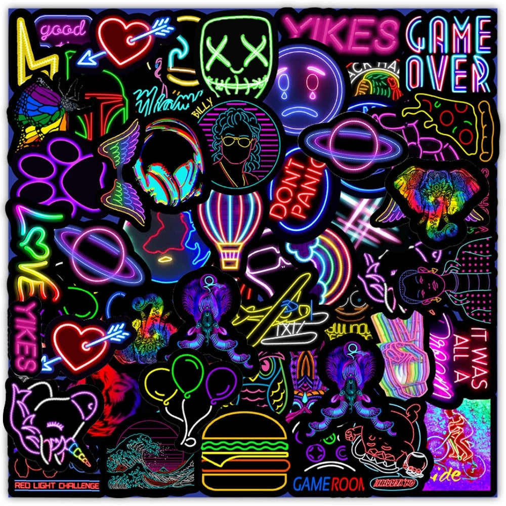 100PCS Cartoon Neon  Rainbow Stickers Aesthetic - KTStechnixx