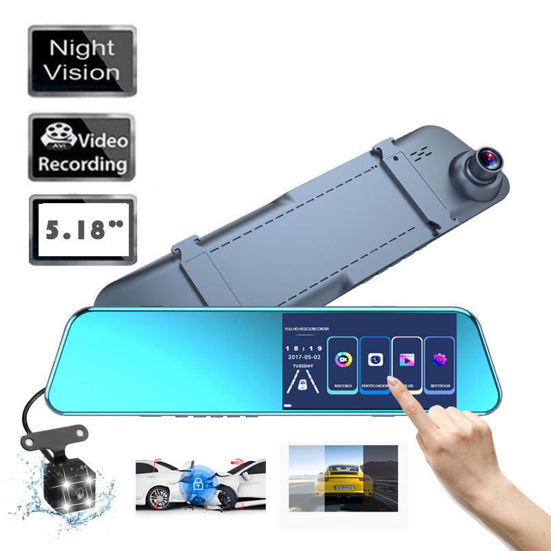 Neuer 5-Zoll-Auto-Fahrrekorder HD Starlight-Nachtspiegel-Doppelobjektiv mit Rückfahrbild-DVR - KTStechnixx