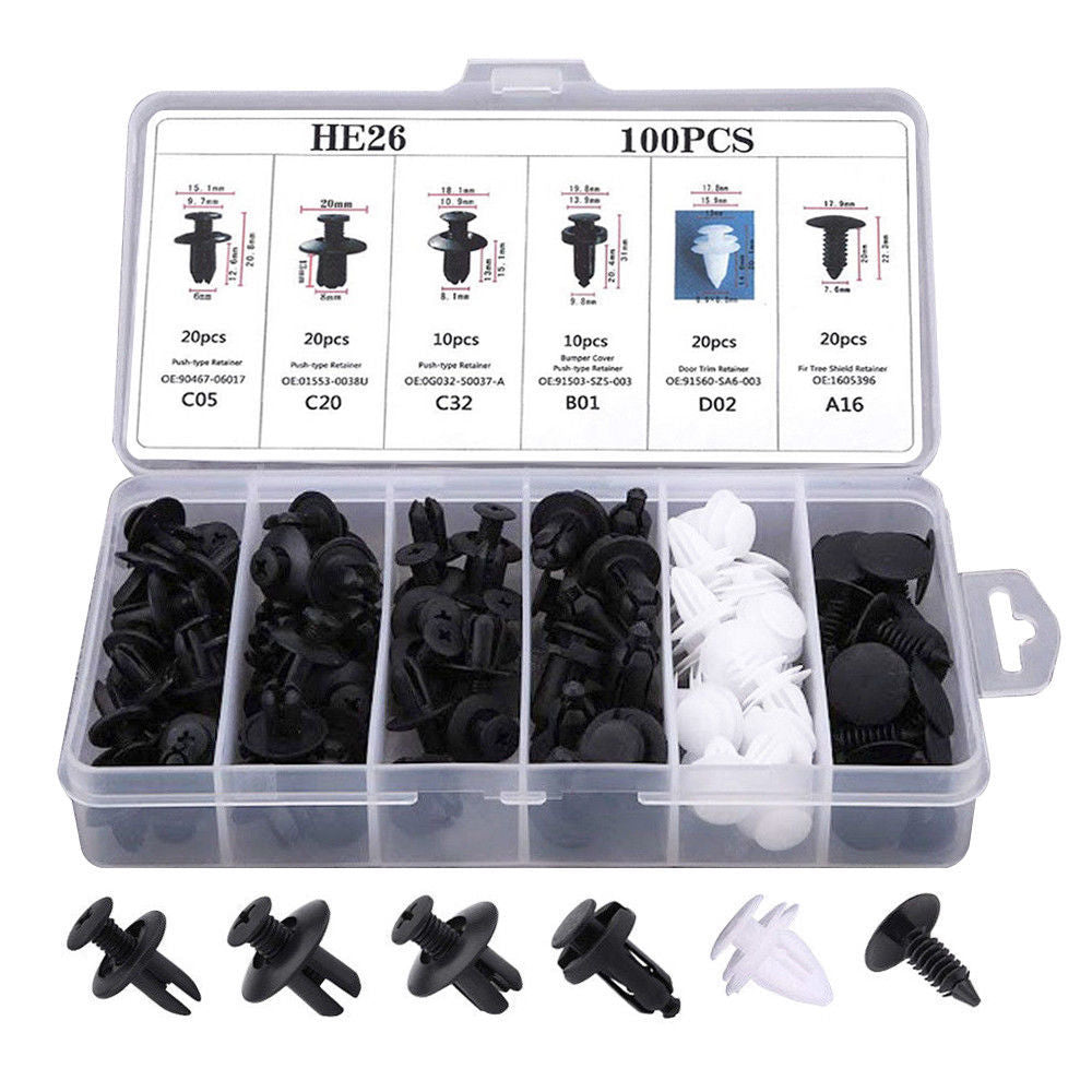 100pcs Mixed Auto Fastener Clip Car Body Push Retainer Pin Rivet Bumper Door Trim Panel Retainer Fastener Kit  Car Accessories - KTStechnixx