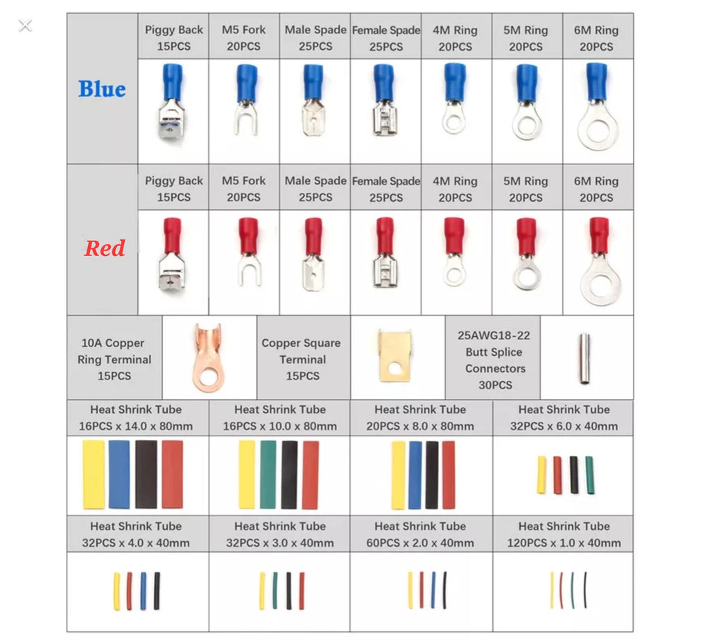 678 Stücke Kabelschuhe Set, Quetschverbinder Sortiment Kit Stoßverbinder, 350tlg Steckverbinder + 328tlg Schrumpfschläuche, Ringkabelschuhe, Rundstecker, Stoßverbinder

￼

￼

￼ - KT